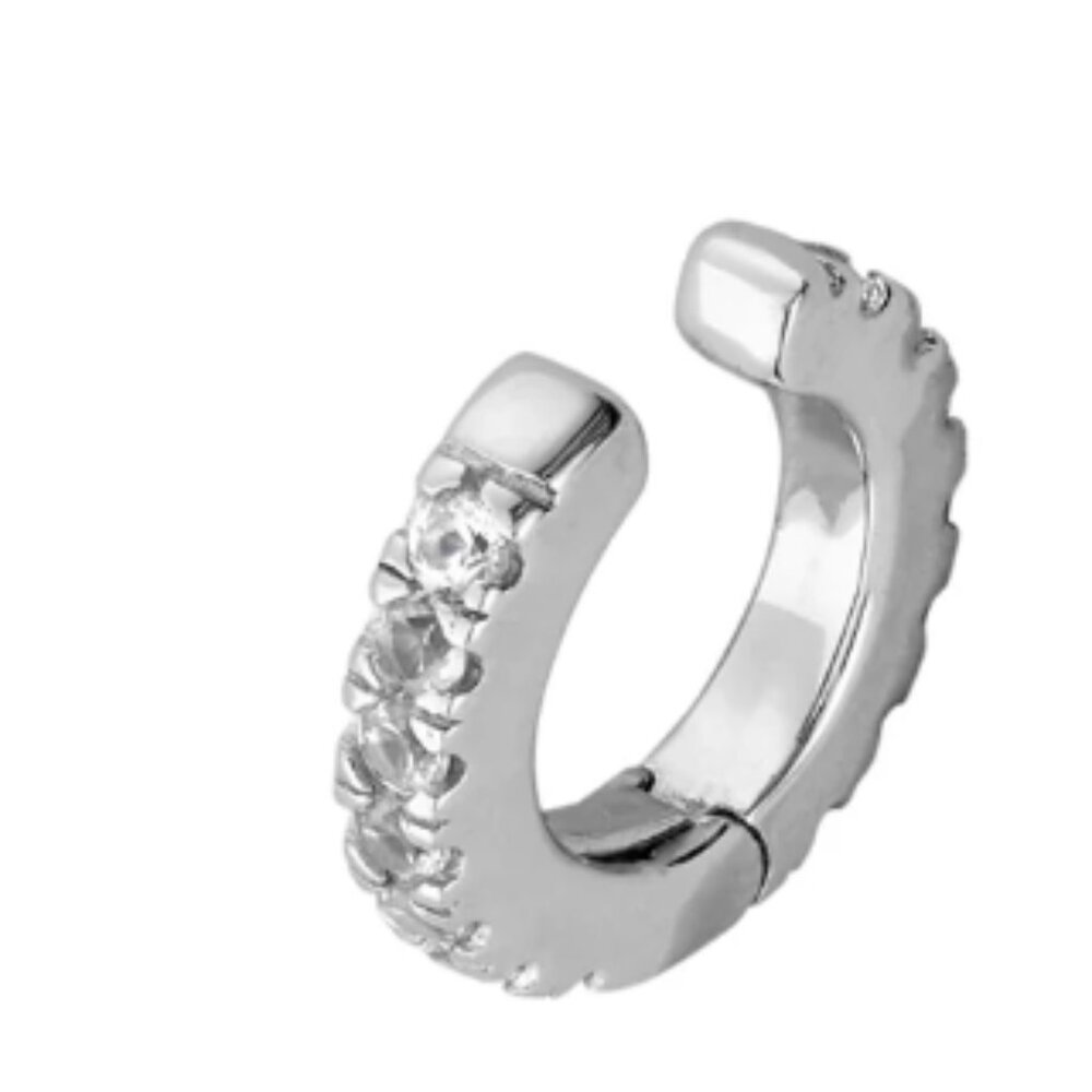 DORSEY HINGED SINGLE ROW LAB WHITE SAPPHIRE EAR CUFF, SILVER